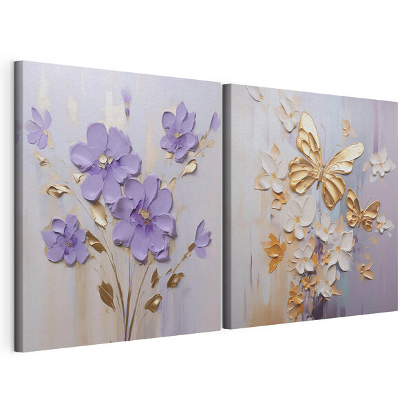 Lámina modular sobre lienzo Cuadro de flores y mariposas