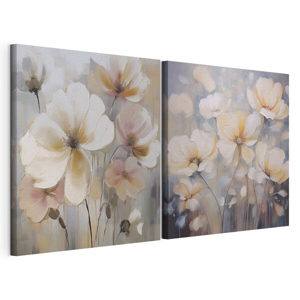 Lámina modular sobre lienzo Flores delicadas en tonos suaves