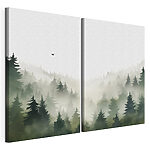 Lámina modular sobre lienzo Pájaro sobrevolando un bosque