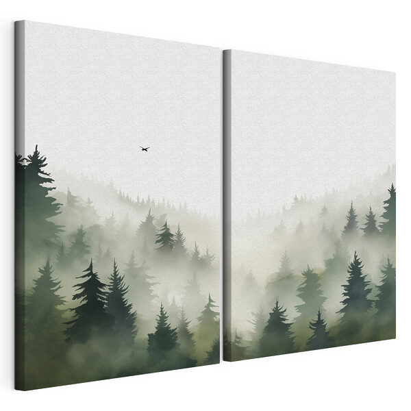 Pájaro sobrevolando un bosque Lámina modular sobre lienzo Pájaro sobrevolando un bosque
