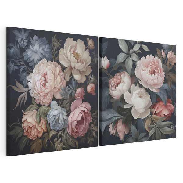 Lámina modular sobre lienzo Delicadas flores sobre un fondo oscuro