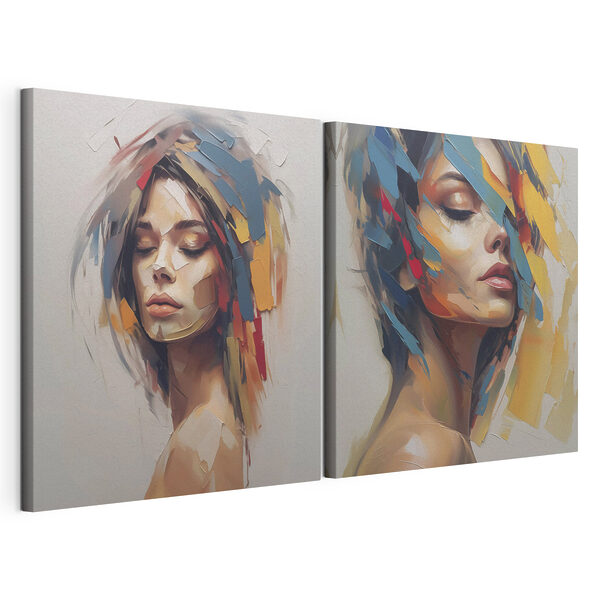 Lámina modular sobre lienzo Mujer con pintura en la cara
