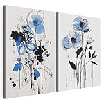 Lámina modular sobre lienzo Cuadro de flores pintado con pintura negra y azul