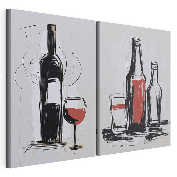 Lámina modular sobre lienzo Ilustraciones estilizadas de bebidas y botellas