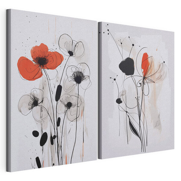 Pintura de flores sobre una superficie blanca Lámina modular sobre lienzo Pintura de flores sobre una superficie blanca