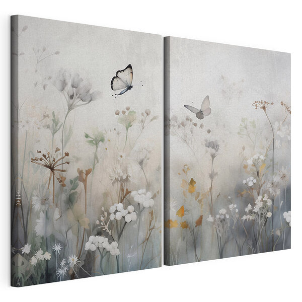 Lámina modular sobre lienzo Cuadro de flores y mariposas
