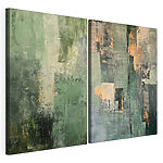 Lámina modular sobre lienzo Motivos abstractos en tonos verdes con sutiles contrastes