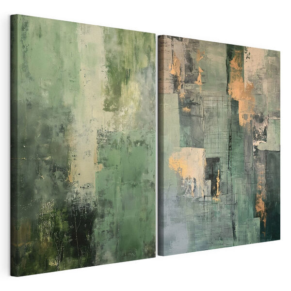 Lámina modular sobre lienzo Motivos abstractos en tonos verdes con sutiles contrastes
