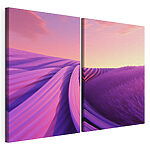 Lámina modular sobre lienzo Campo de lavanda con un cielo rosa y morado