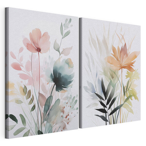Lámina modular sobre lienzo Pintura de flores y hojas