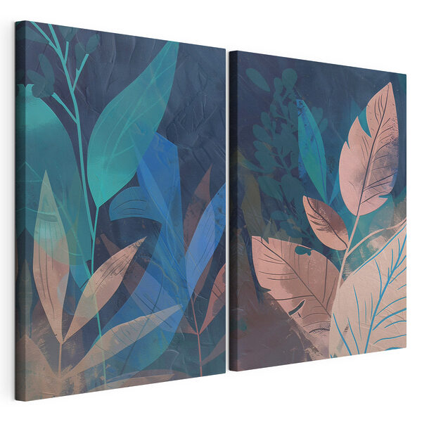Lámina modular sobre lienzo Pintura de hojas y plantas