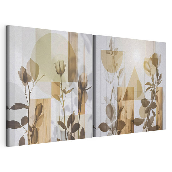 Lámina modular sobre lienzo Motivos florales suaves combinados con formas geométricas
