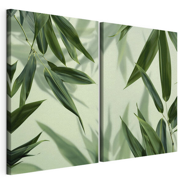 Lámina modular sobre lienzo Hojas de un verde intenso sobre un fondo claro