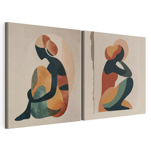 Lámina modular sobre lienzo Dos obras de arte que representan a una mujer sentada