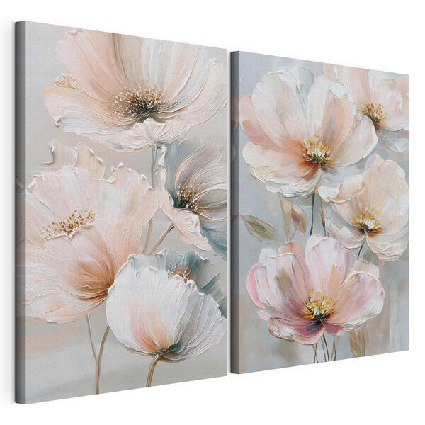 Lámina modular sobre lienzo - Delicadas flores en tonos suaves