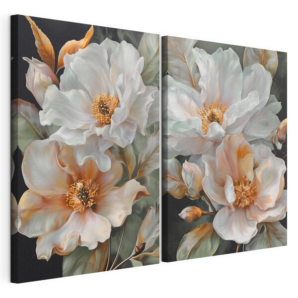 Lámina modular sobre lienzo - Delicadas flores en tonos suaves