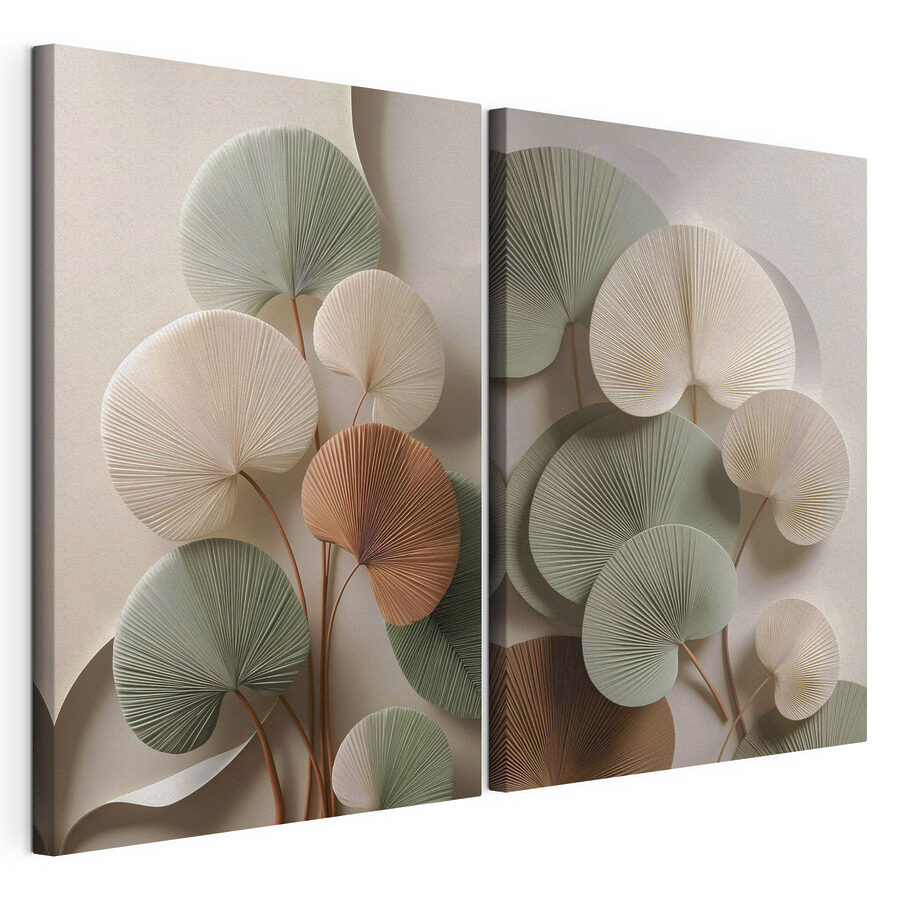 Cuadro modular Elegantes hojas de papel en colores suaves (SKU: m30152)