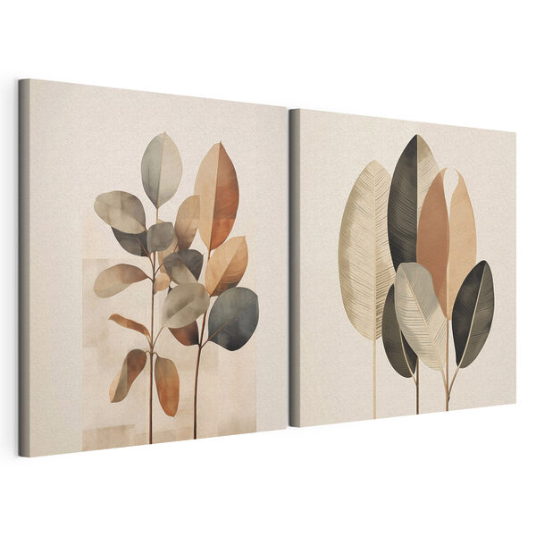 Elegante arte botánico con tonos cálidos Lámina modular sobre lienzo Elegante arte botánico con tonos cálidos