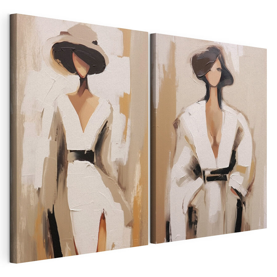 Cuadro modular Dos cuadros de una mujer vestida de blanco (SKU: m30218)