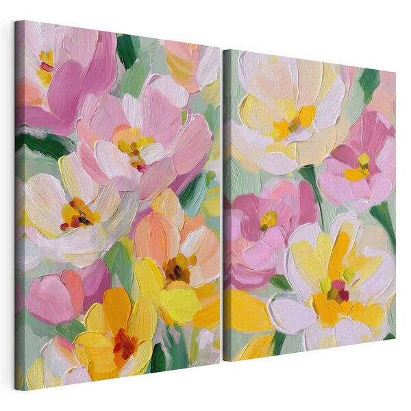 Lámina modular sobre lienzo Flores de colores vivos en suaves tonos pastel