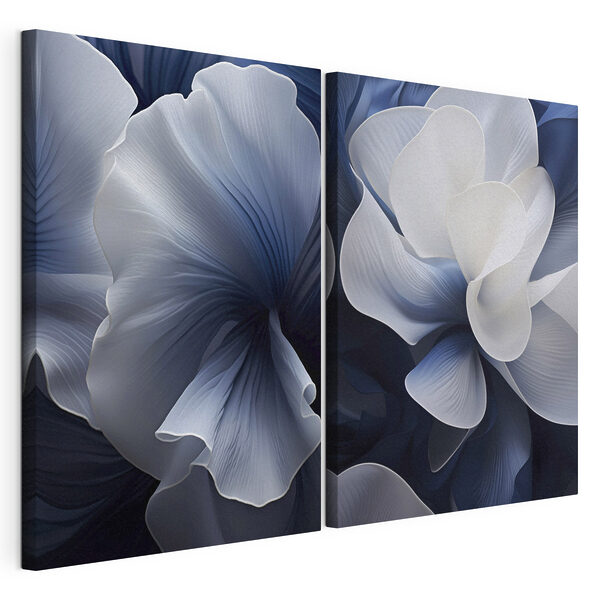 Lámina modular sobre lienzo - Elegantes composiciones florales abstractas en tonos azules