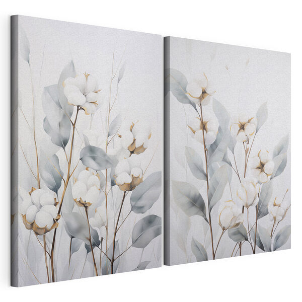 Lámina modular sobre lienzo Cuadro de flores y hojas de algodón