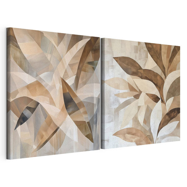 Lámina modular sobre lienzo Tonos suaves y diseños abstractos de hojas