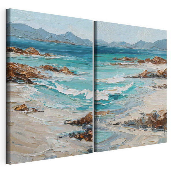 Lámina modular sobre lienzo Cuadro de una playa con olas y rocas