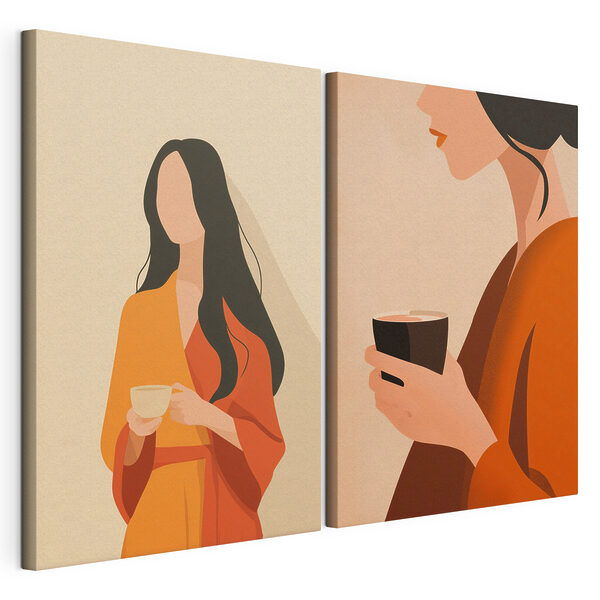 Lámina modular sobre lienzo Mujer con una taza de café en la mano
