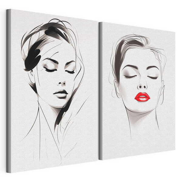 Rostro de una mujer con labios rojos Lámina modular sobre lienzo Rostro de una mujer con labios rojos