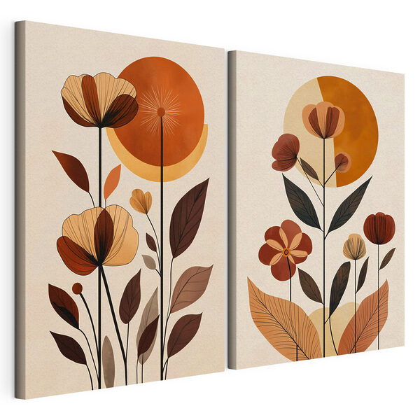 Lámina modular sobre lienzo Pintura de flores y hojas