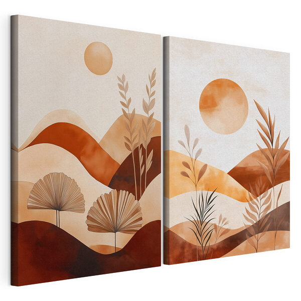 Lámina modular sobre lienzo Cuadro de un paisaje con plantas y el sol