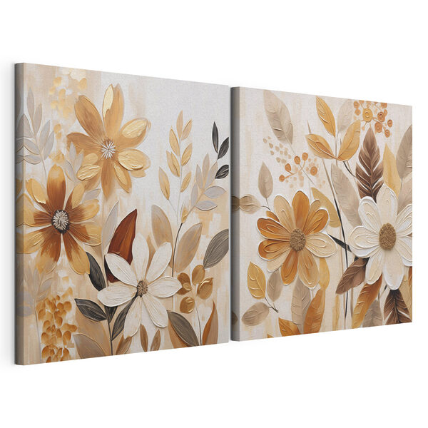 Lámina modular sobre lienzo Pintura de flores y hojas