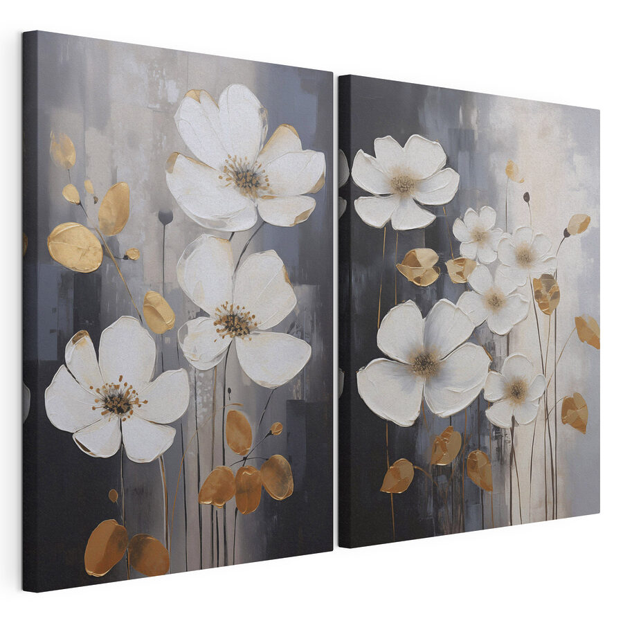 Cuadro modular Preciosas flores blancas con sutiles toques de color (SKU: m30452)
