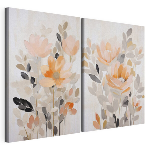 Lámina modular sobre lienzo Pintura de flores y hojas