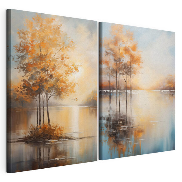Lámina modular sobre lienzo Pintura de árboles en el agua
