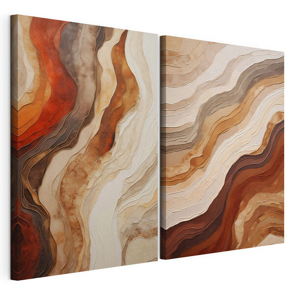 Ondas fluidas en tonos tierra Lámina modular sobre lienzo Ondas fluidas en tonos tierra