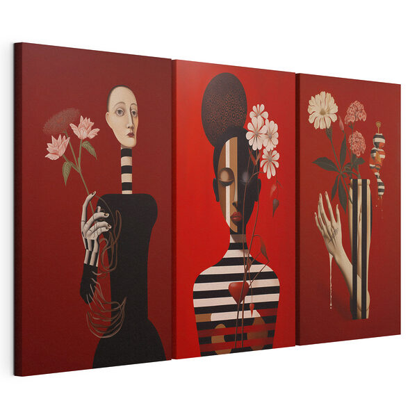 Lámina modular sobre lienzo Conjunto de cuadros sobre fondo rojo