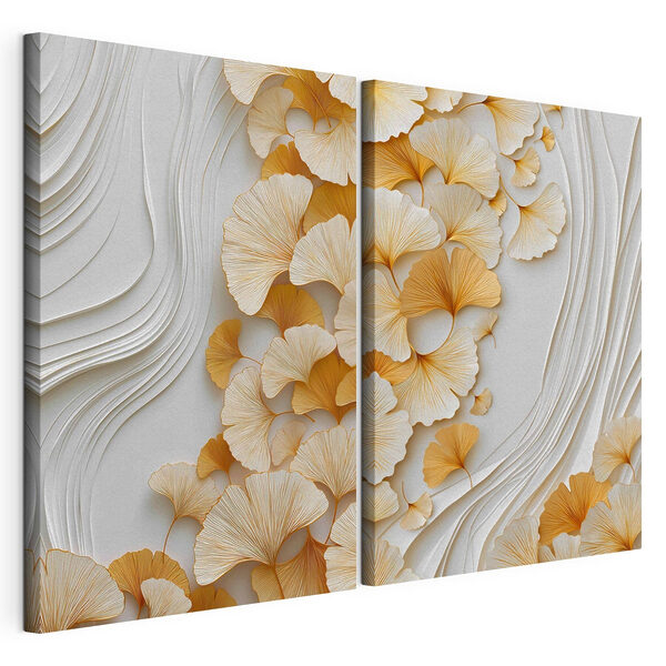 Lámina modular sobre lienzo Delicadas hojas de ginkgo en tonos suaves