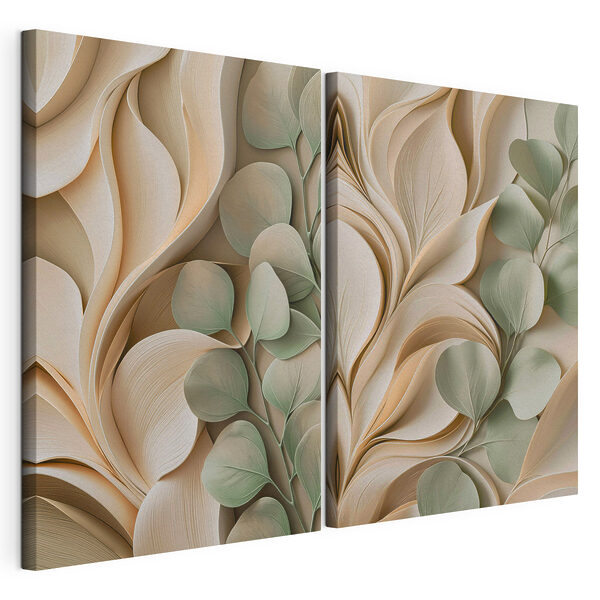 Formaciones de hojas en tonos pastel, dispuestas en capas y de aspecto sereno Lámina modular sobre lienzo Formaciones de hojas en tonos pastel, dispuestas en capas y de aspecto sereno