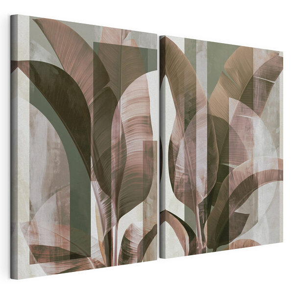 Lámina modular sobre lienzo Obra de arte botánica abstracta en tonos neutros
