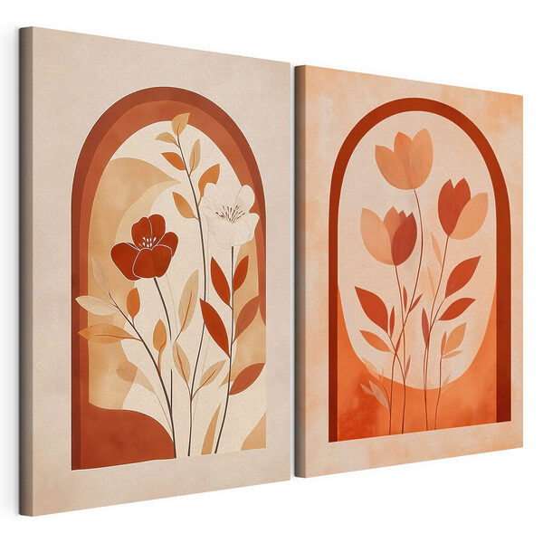 Dos cuadros de flores y hojas Lámina modular sobre lienzo Dos cuadros de flores y hojas