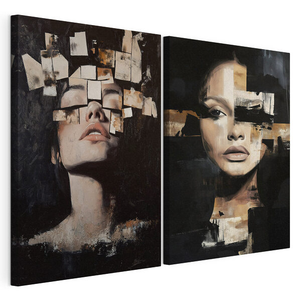 Collage del rostro de una mujer Lámina modular sobre lienzo Collage del rostro de una mujer
