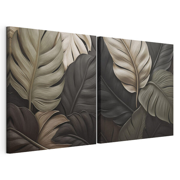 Lámina modular sobre lienzo - Hojas elegantes en tonos sutiles