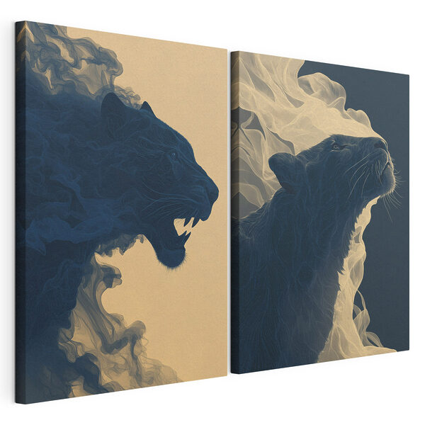 Collage de un león Lámina modular sobre lienzo Collage de un león