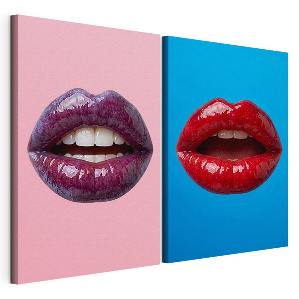 Labios llamativos sobre fondos de colores Lámina modular sobre lienzo Labios llamativos sobre fondos de colores