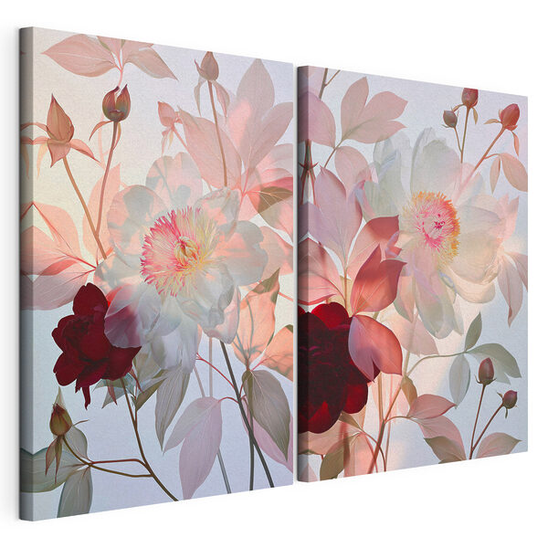 - Flores delicadas en colores suaves Lámina modular sobre lienzo - Flores delicadas en colores suaves