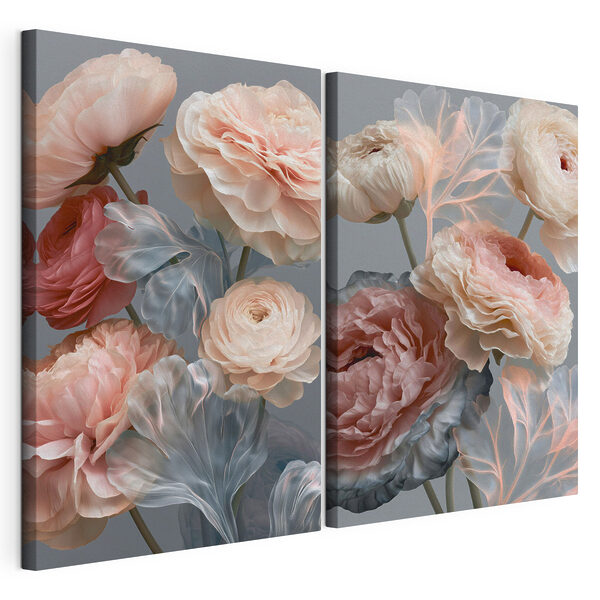 Lámina modular sobre lienzo Delicadas flores en tonos pastel
