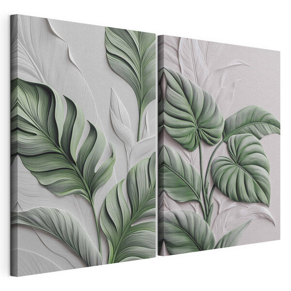 Hojas elegantes en tonos suaves y sutiles Lámina modular sobre lienzo Hojas elegantes en tonos suaves y sutiles