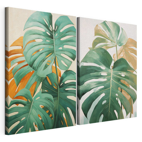 Lámina modular sobre lienzo Hojas tropicales de colores vivos en armonía